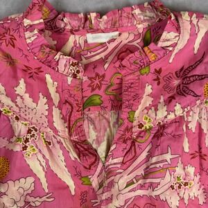 Jennifer Grace Pink Floral Cotton Ruffle Flutter Sleeve Blouse Top Womens XL